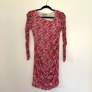 Floral red dress long sleeve size M very cute